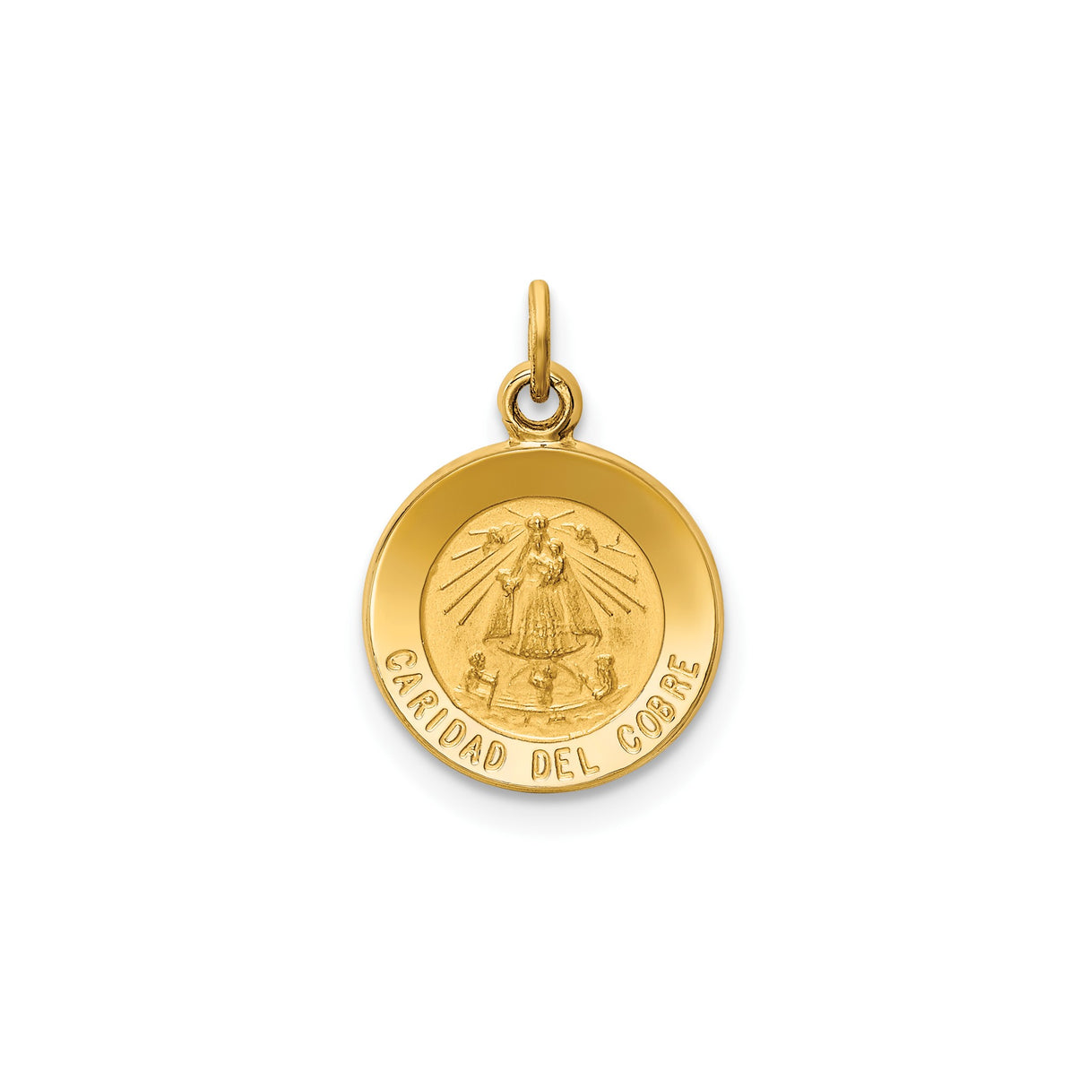 14k Yellow Gold Caridad del Cobre Pendant, Virgin Mary Catholic Religious Medal Charm