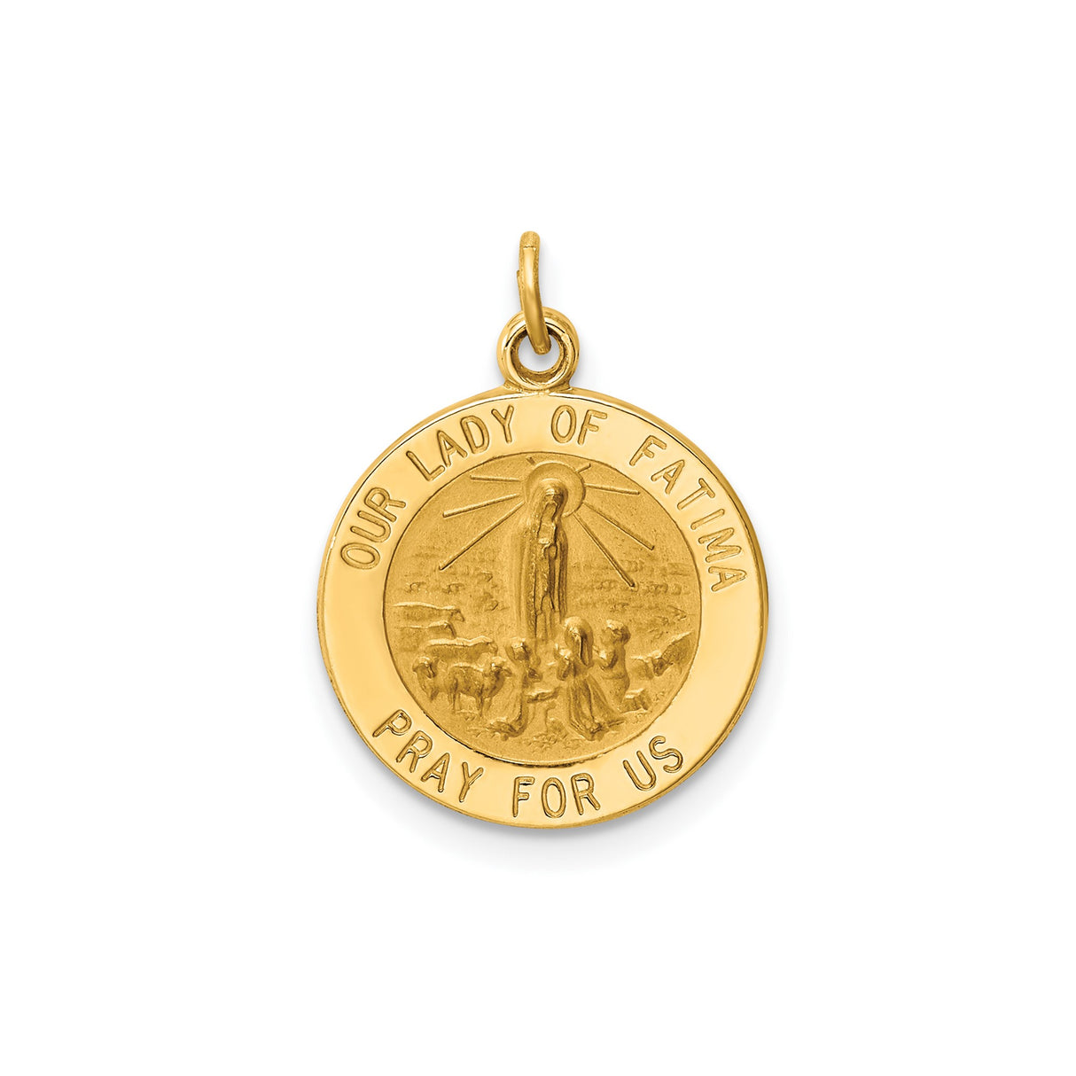 14k Yellow Gold Our Lady of Fatima Pendant with Raised Virgin Mary Image