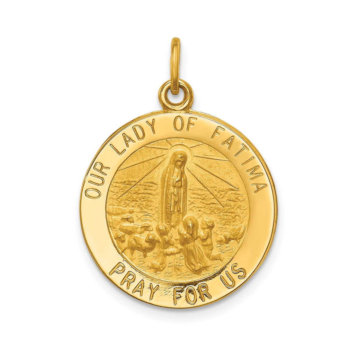 14k Yellow Gold Our Lady of Fatima Medal Pendant, Catholic Religious Charm for Women or Unisex Wear