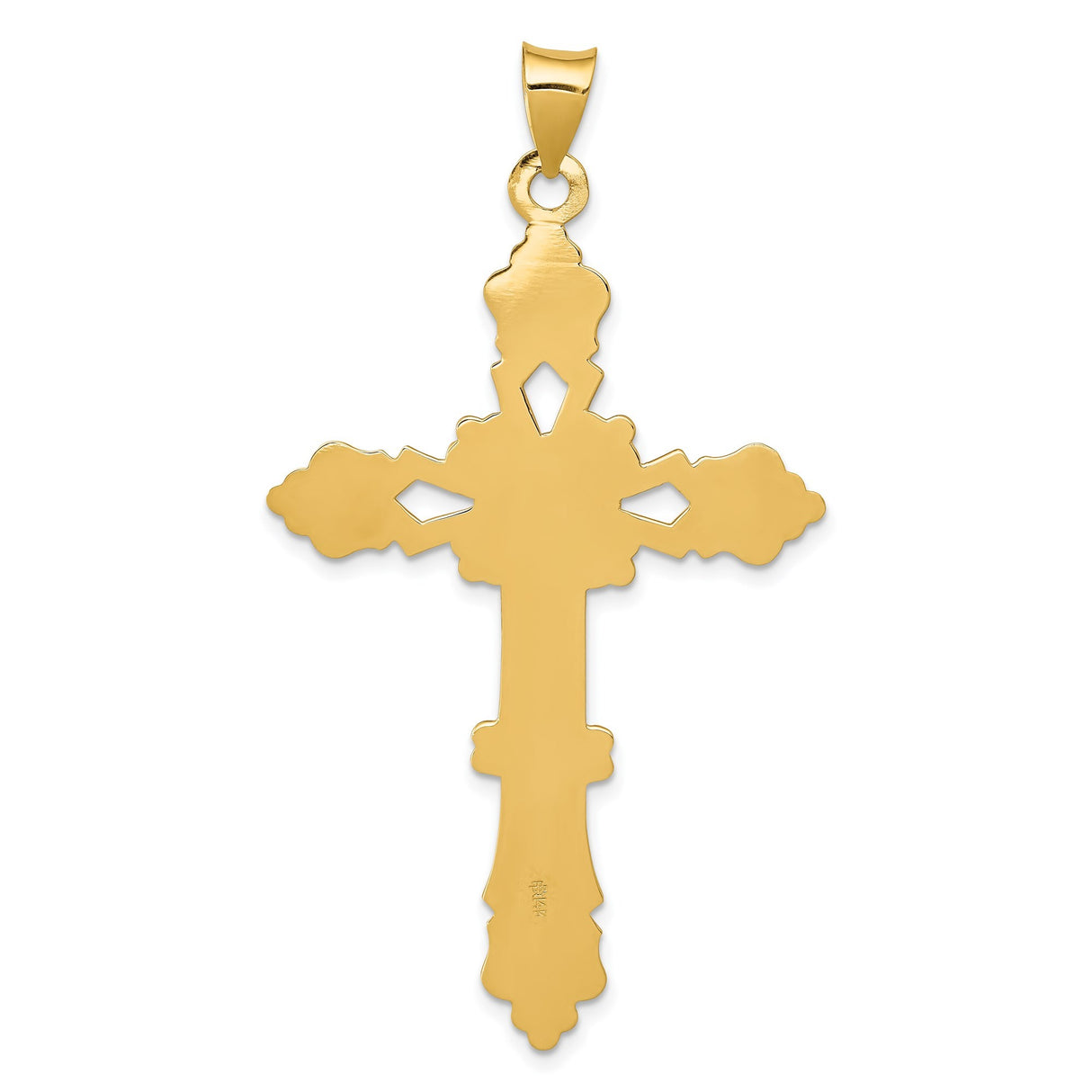 14k Yellow Gold Cross Pendant with Floral Scrollwork Design, Christian Religious Jewelry for Women