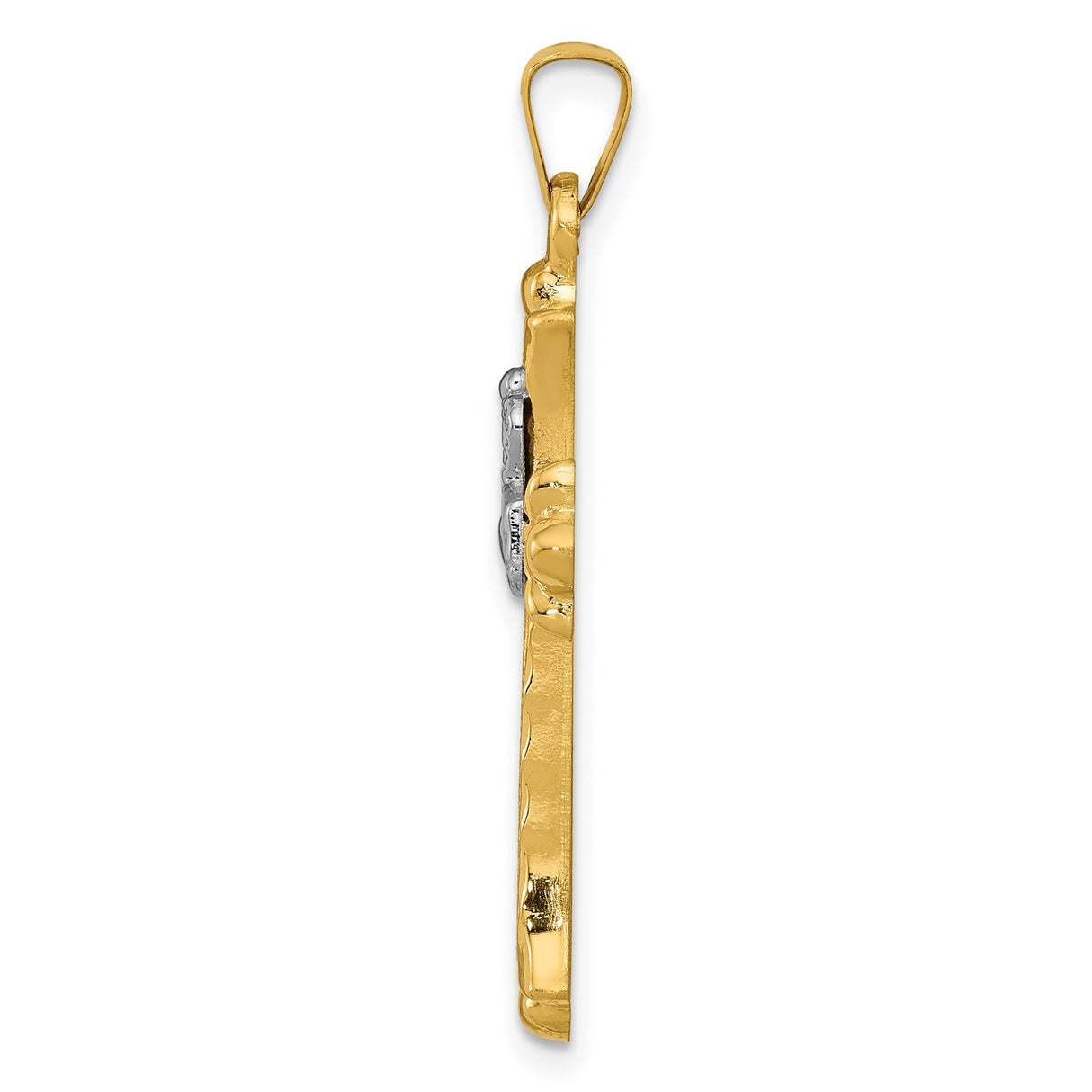 14k Two-Tone Gold Cross Pendant with Claddagh Heart and Celtic Christian Symbol