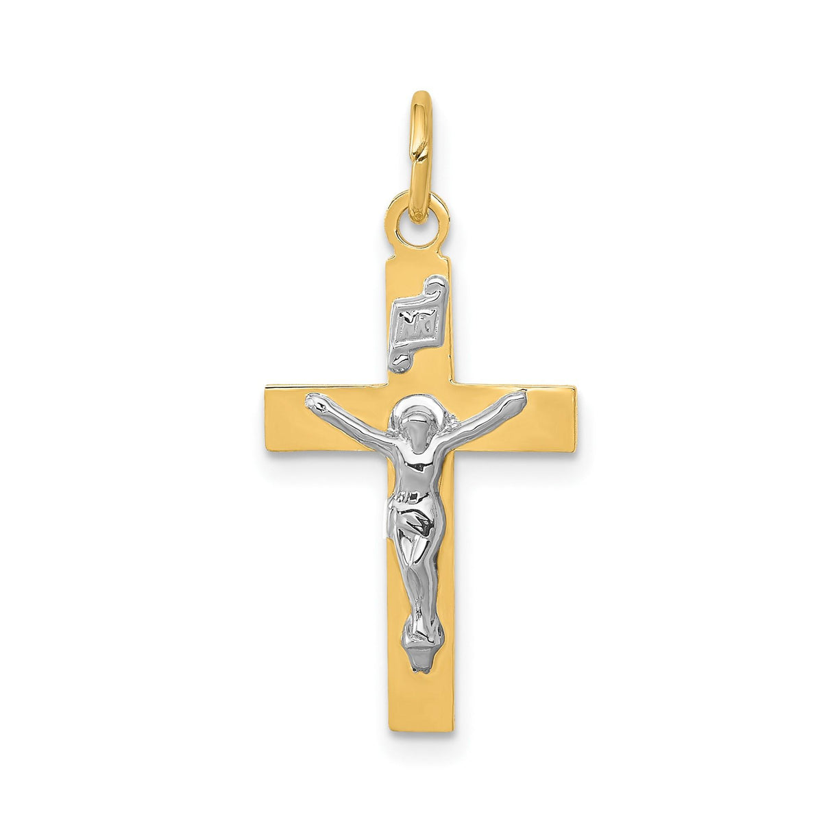 14k Multi-Tone Gold Crucifix Pendant, Latin Cross with INRI Detail, Christian Charm for Men and Women