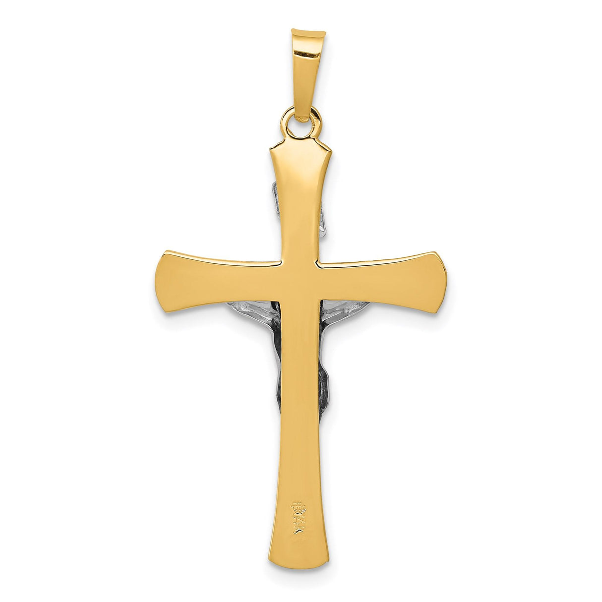 14k Two-Tone Gold Crucifix Pendant with Polished Jesus Figure and INRI Cross Charm