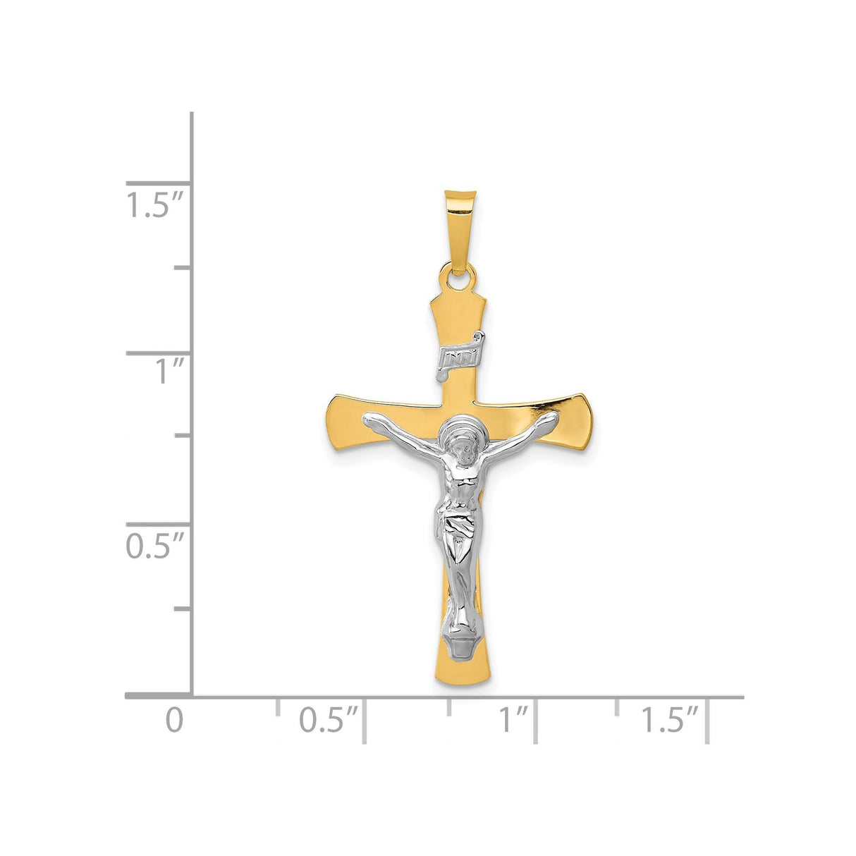 14k Two-Tone Gold Crucifix Pendant with Polished Jesus Figure and INRI Cross Charm