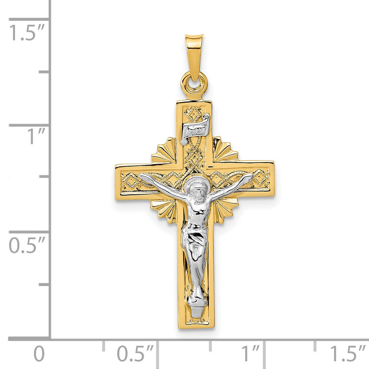 14k Yellow and White Gold Crucifix Cross Pendant with INRI Detailing Religious Charm