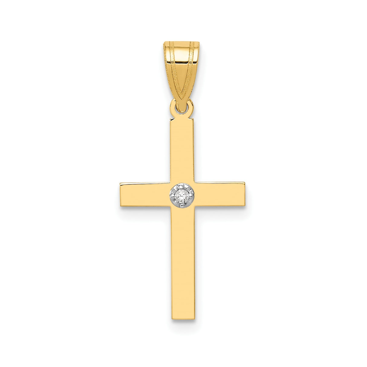 14k Yellow Gold Cross Pendant with Diamond, Christian Faith Jewelry for Women or Unisex Wear