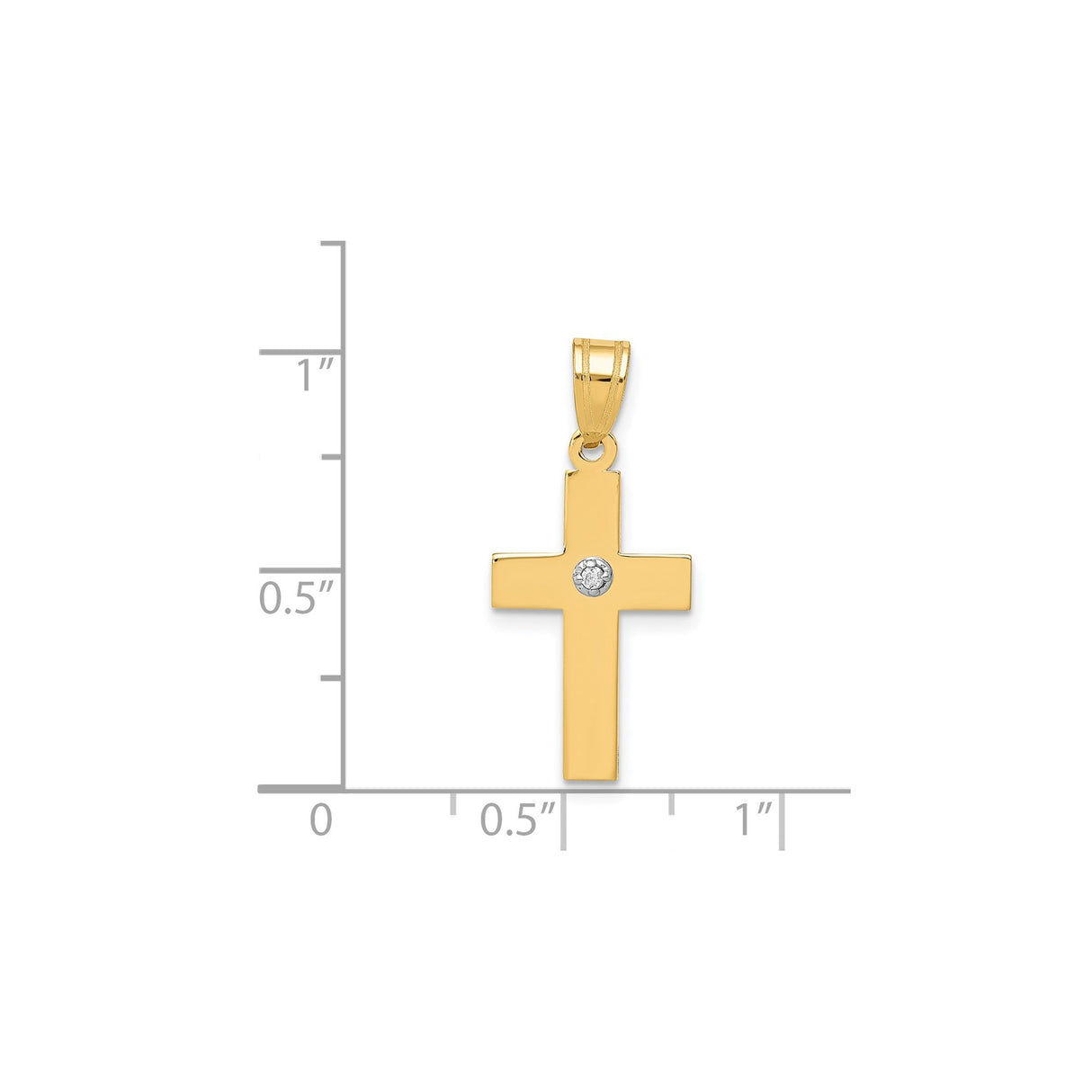 14k Yellow Gold Cross Pendant with Diamond Accent, Polished Finish Christian Jewelry