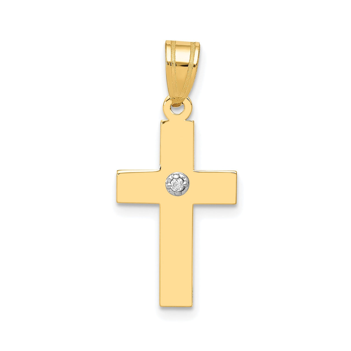 14k Yellow Gold Cross Pendant with Diamond Accent, Polished Finish Christian Jewelry