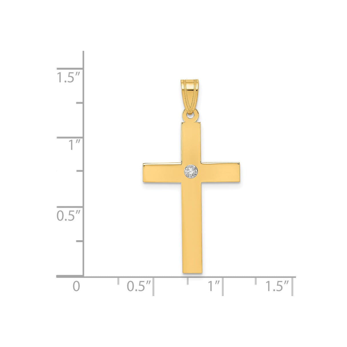 14k Yellow Gold Cross Pendant with Diamond Accent, Sleek Modern Christian Jewelry