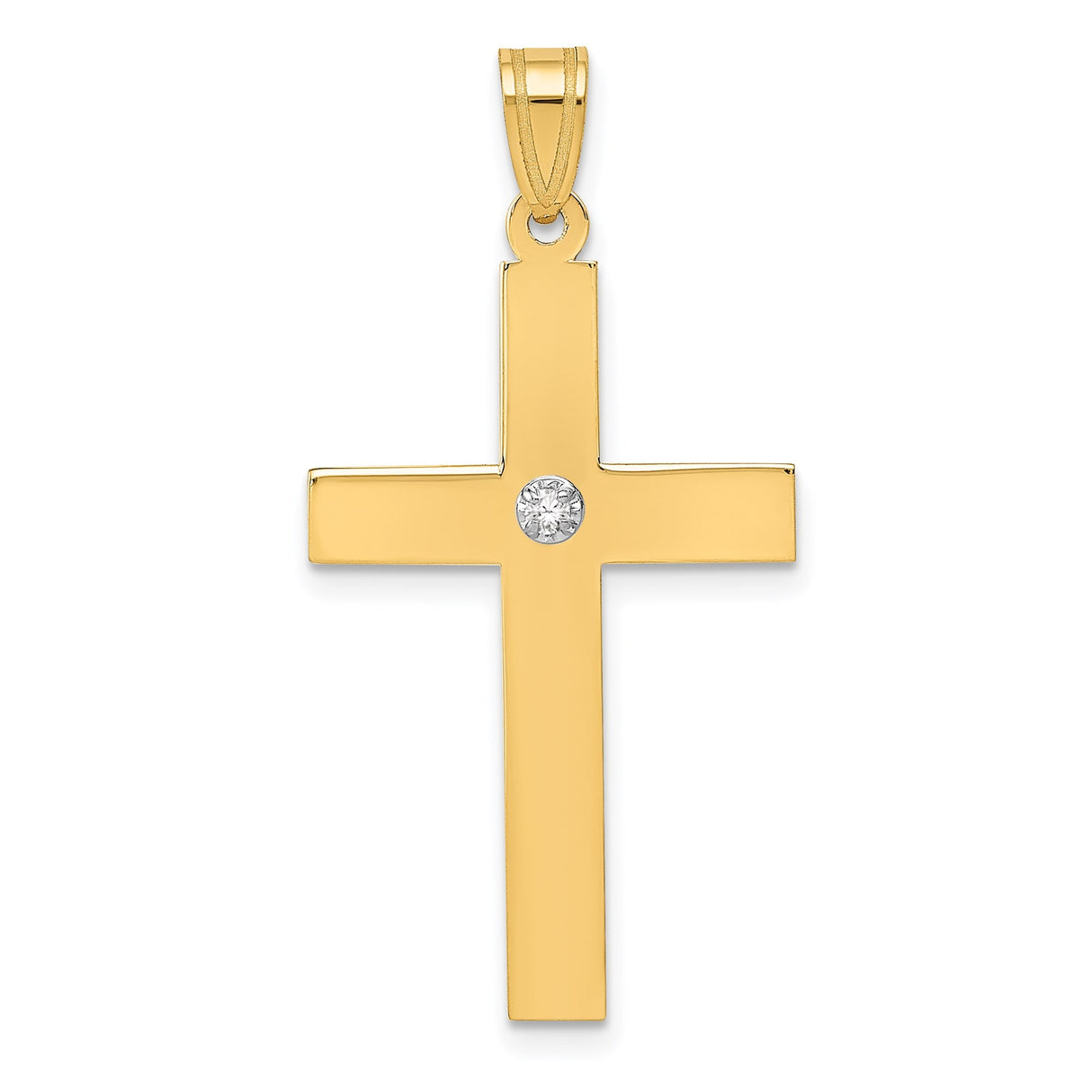 14k Yellow Gold Cross Pendant with Diamond Accent, Sleek Modern Christian Jewelry