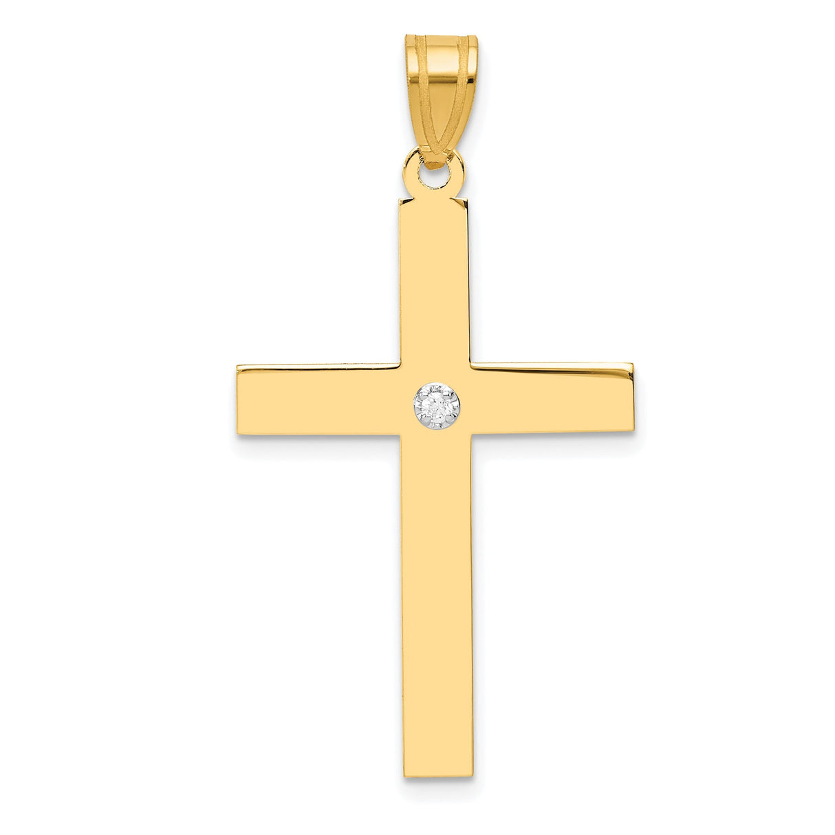 14k Yellow Gold Cross Pendant with Diamond Accent, Dainty Christian Jewelry for Women or Unisex
