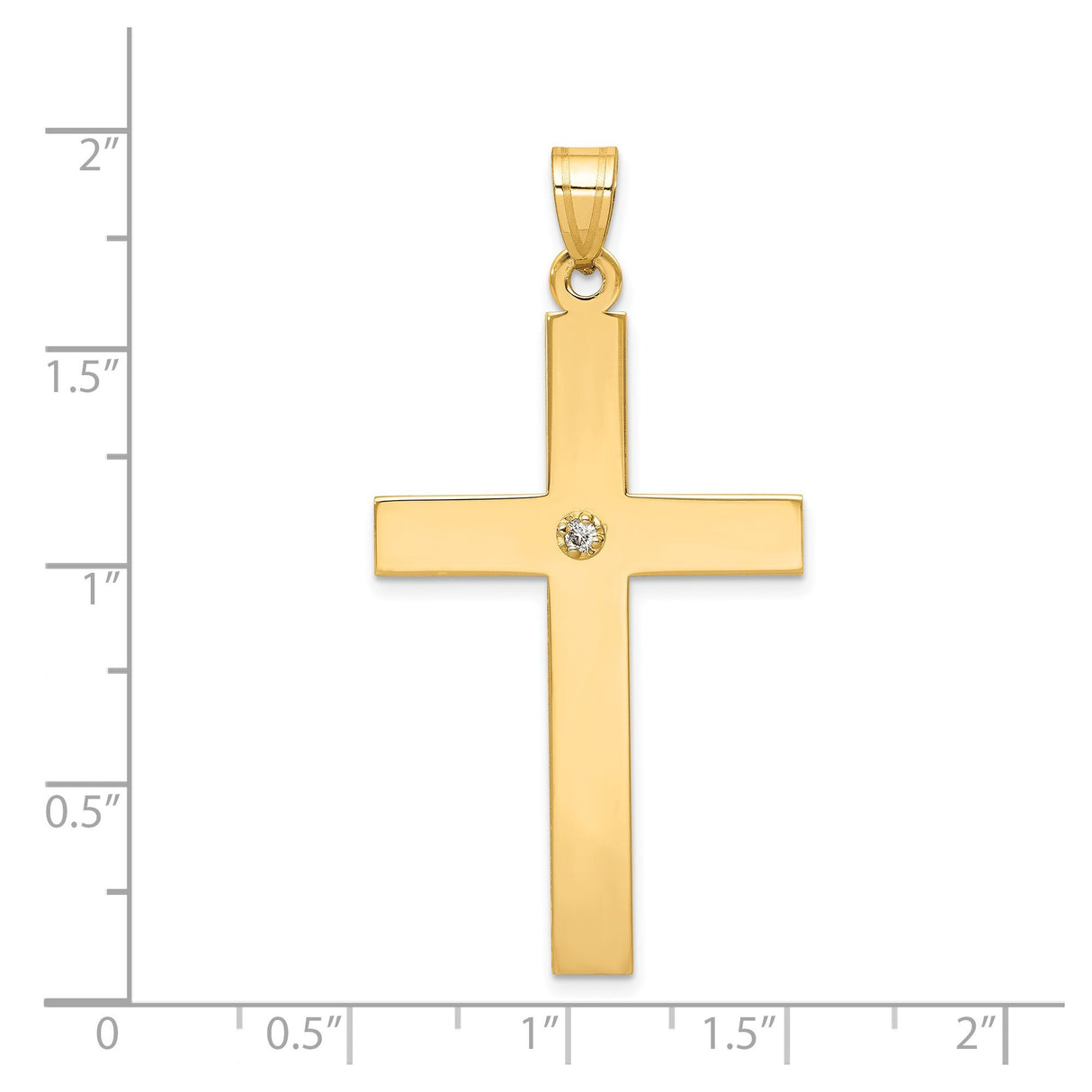 14k Yellow Gold Cross Pendant with Diamond Center, Polished Christian Jewelry for Men and Women