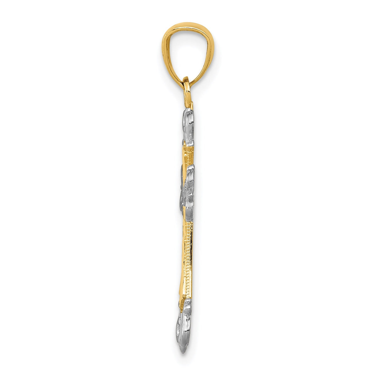 14k Two-Tone Gold Cross Pendant with Scrollwork Engraving for Women