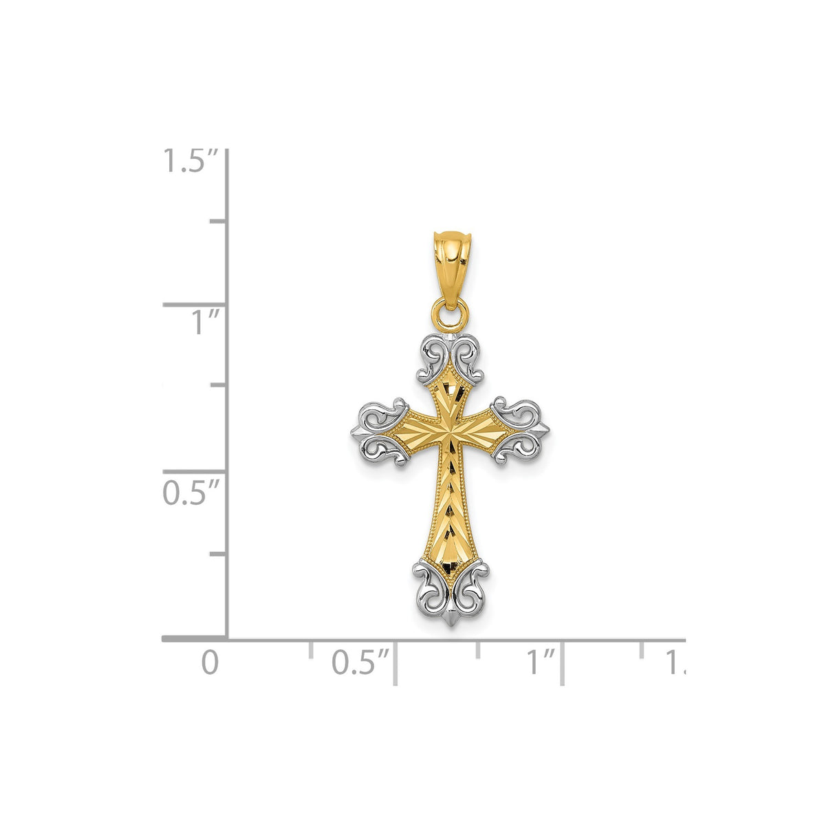 14k Two-Tone Gold Cross Pendant with Scrollwork Engraving for Women