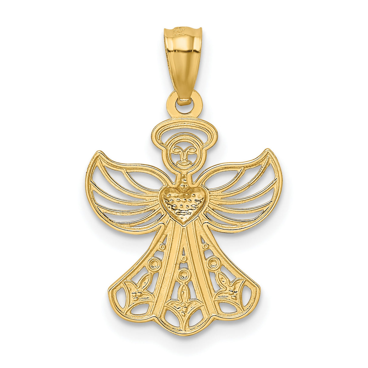 14k Multi-Tone Gold Angel Heart Pendant with Filigree Wings, Christian Faith Jewelry