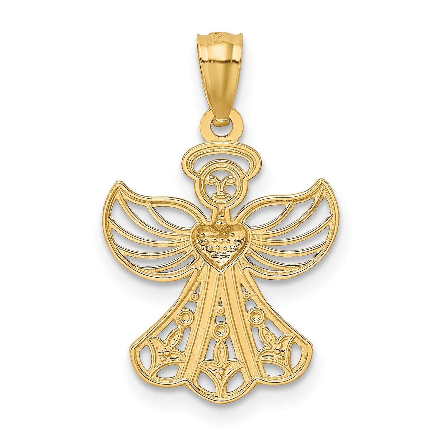 14k Multi-Tone Gold Angel Heart Pendant with Filigree Wings, Christian Faith Jewelry