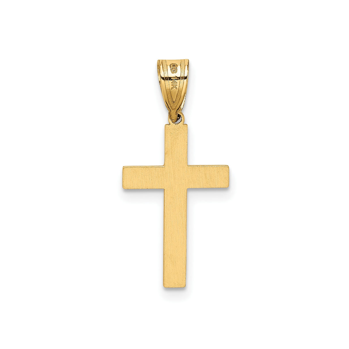 14k Yellow Gold Cross Pendant with Textured and Lined Design, Polished Christian Symbol