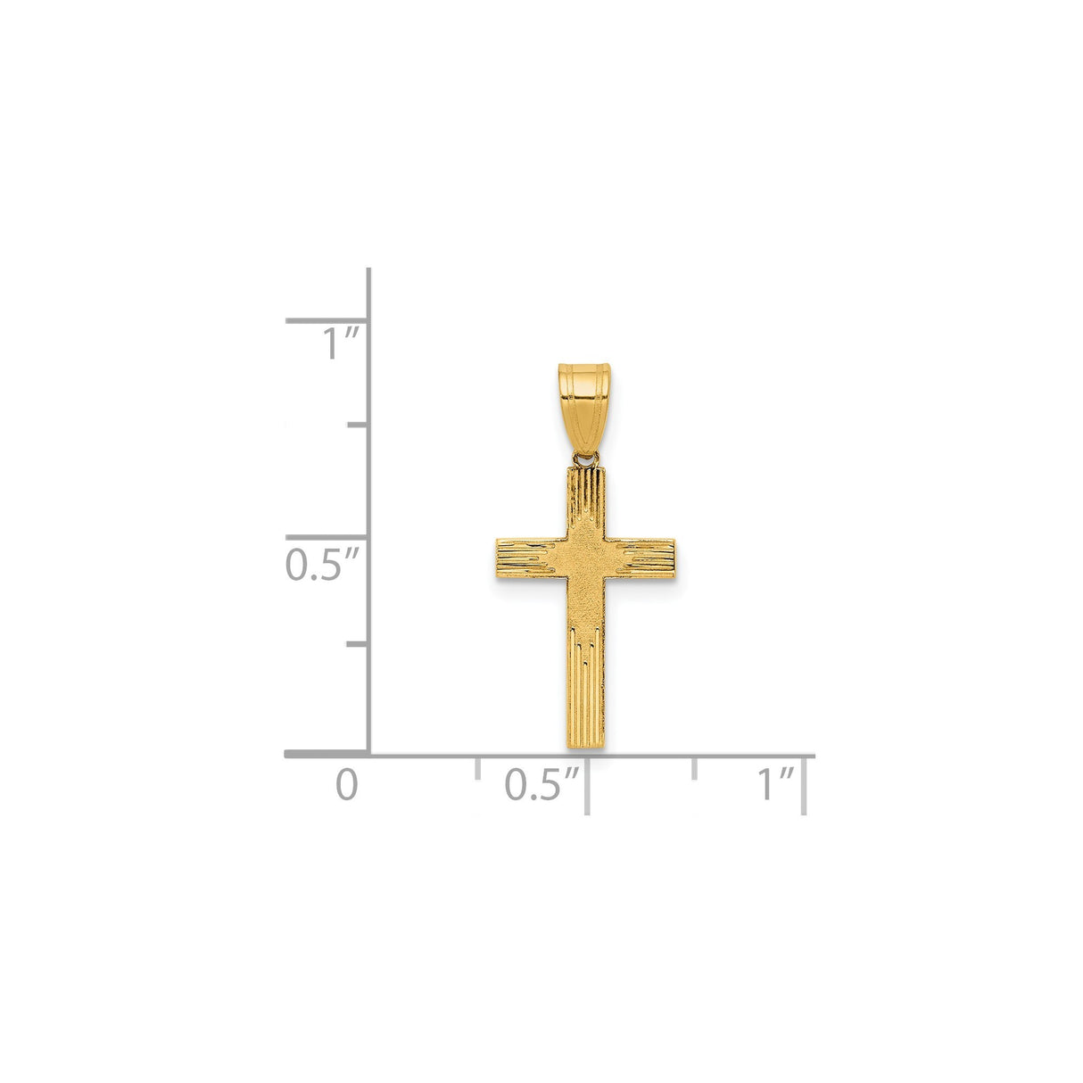 14k Yellow Gold Cross Pendant with Textured and Lined Design, Polished Christian Symbol
