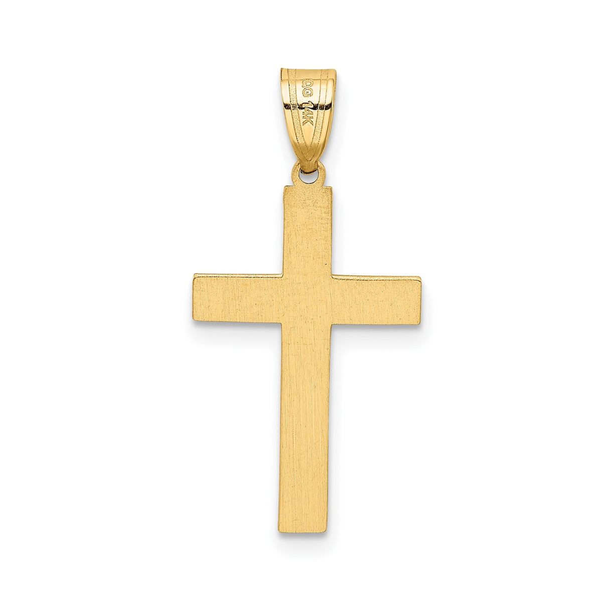 14k Yellow Gold Cross Pendant with Textured Center and Polished Ridged Arms, Christian Symbol for Men or Unisex
