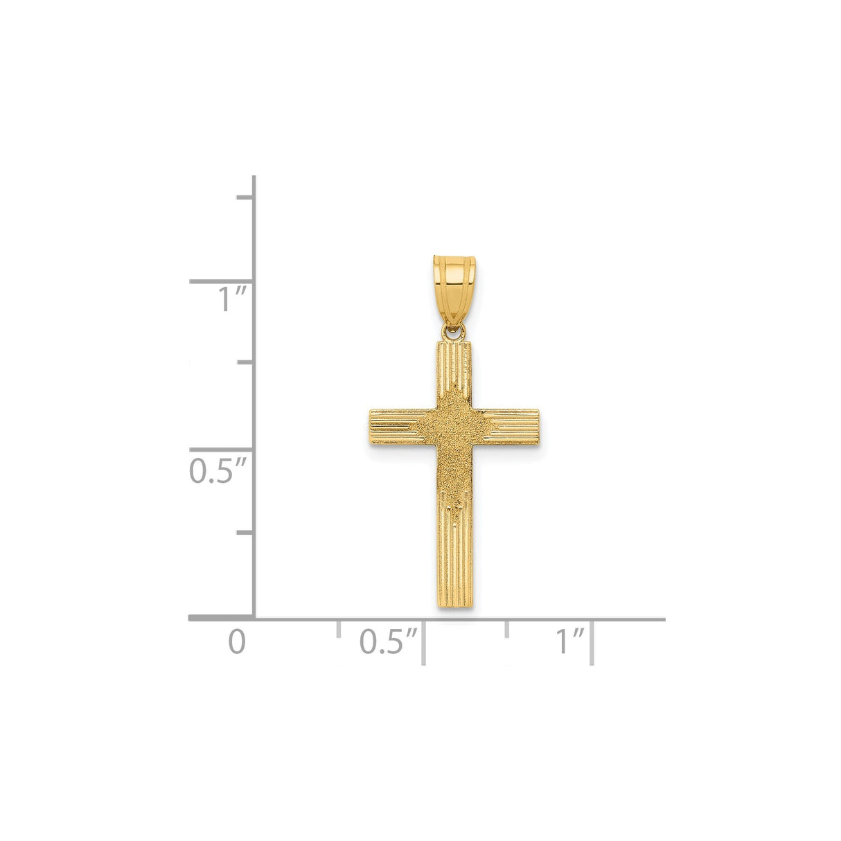 14k Yellow Gold Cross Pendant with Textured Center and Polished Ridged Arms, Christian Symbol for Men or Unisex