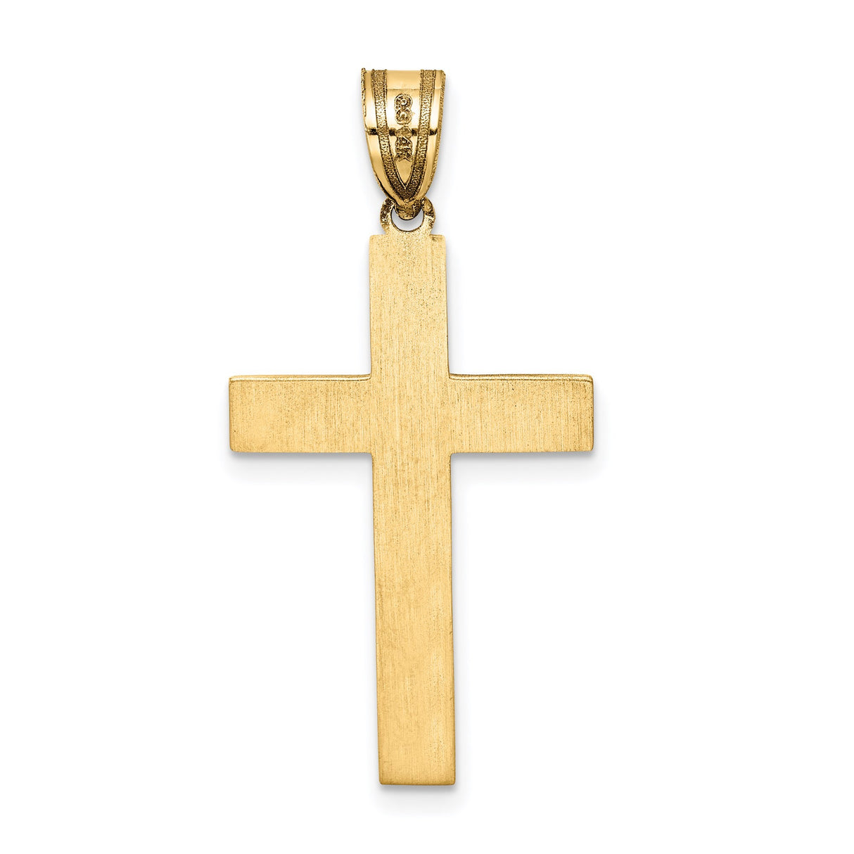 14k Yellow Gold Cross Pendant, Textured Linear Christian Religious Charm for Men or Unisex