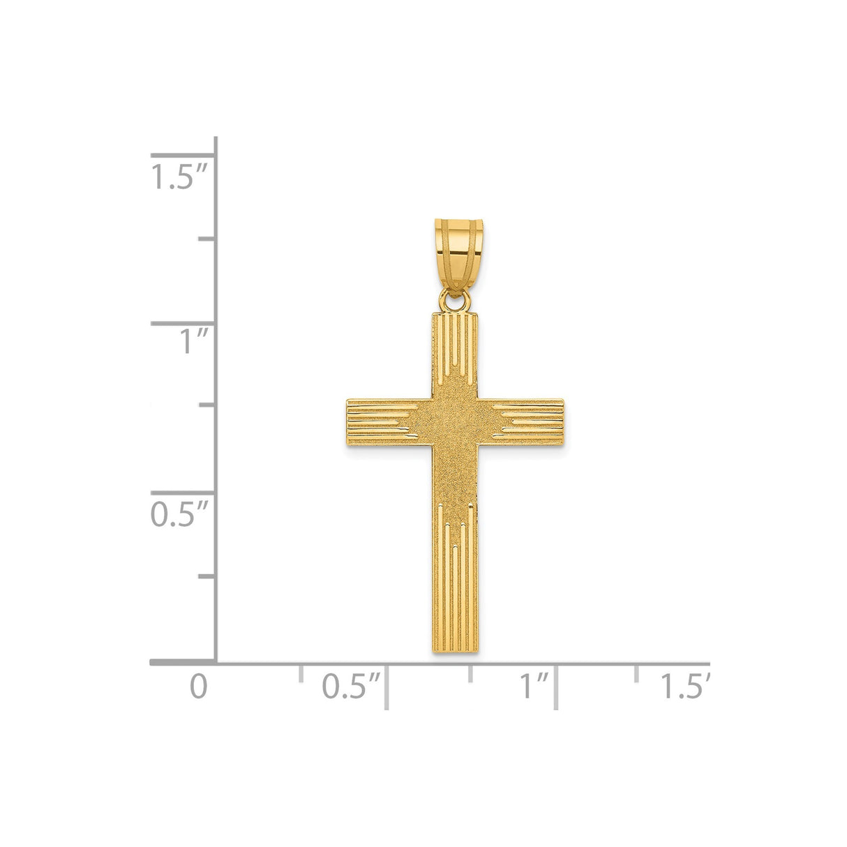 14k Yellow Gold Cross Pendant, Textured Linear Christian Religious Charm for Men or Unisex