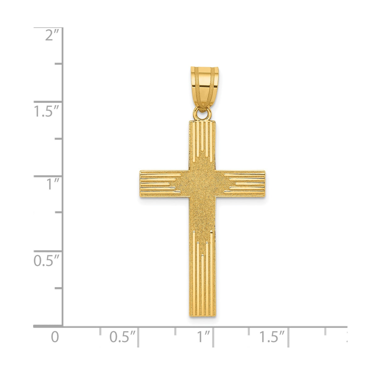 14k Yellow Gold Cross Pendant with Textured Center and Radiant Line Detailing