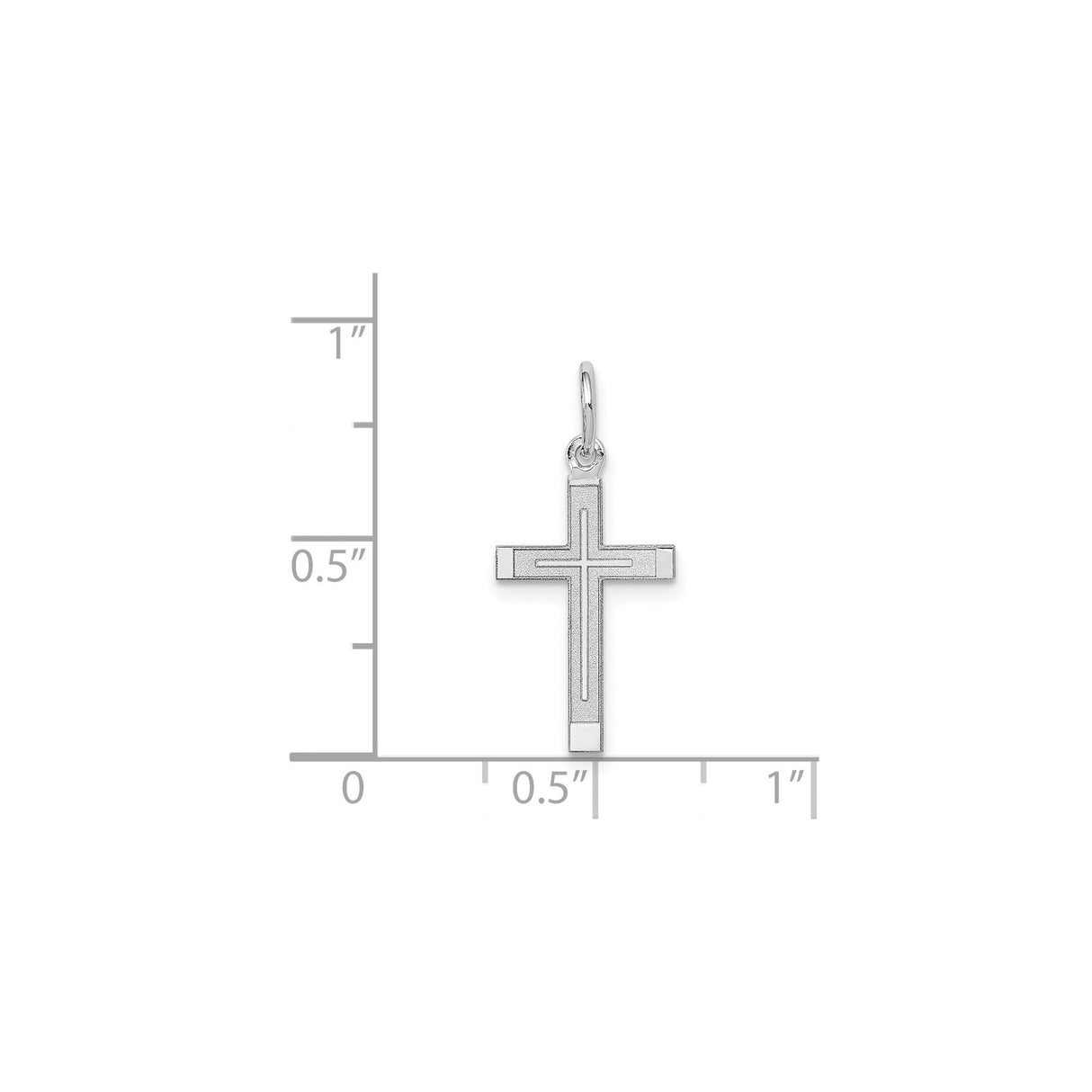 14k White Gold Cross Pendant, Polished and Textured Inner Cross, Unisex Christian Jewelry