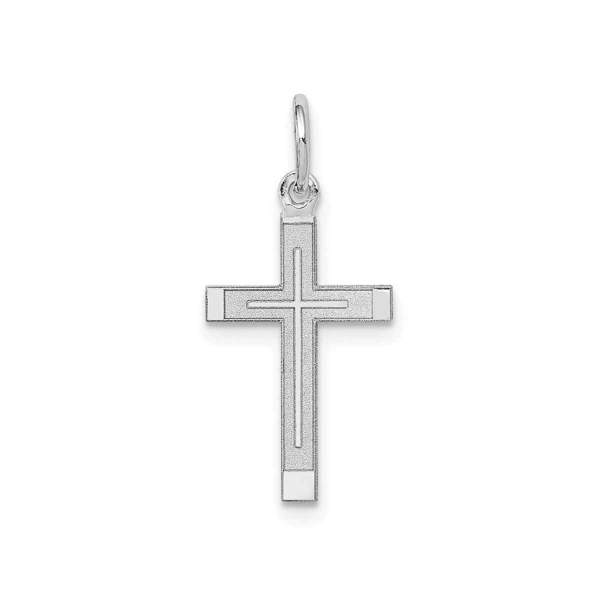14k White Gold Cross Pendant, Polished and Textured Inner Cross, Unisex Christian Jewelry