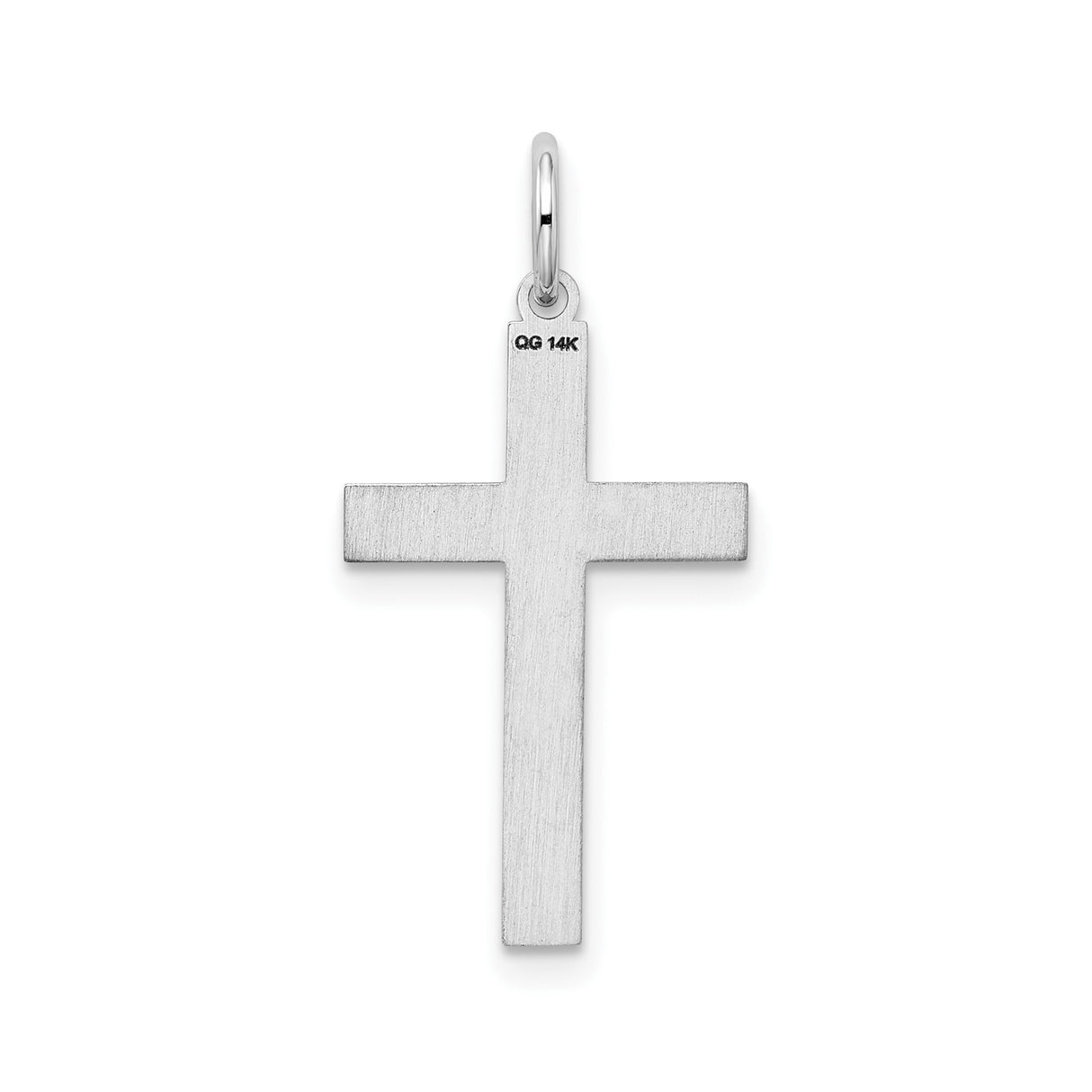 14k White Gold Cross Pendant with Textured Background and Polished Inner Cross Design