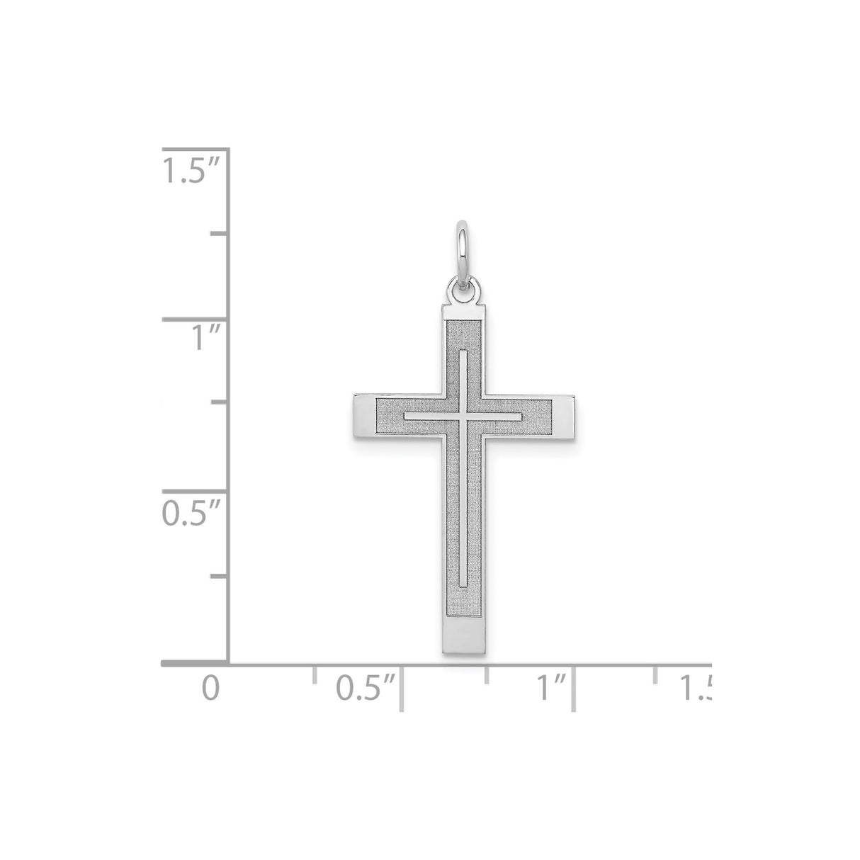 14k White Gold Cross Pendant with Inner Cross Design, Brushed and Polished Finish