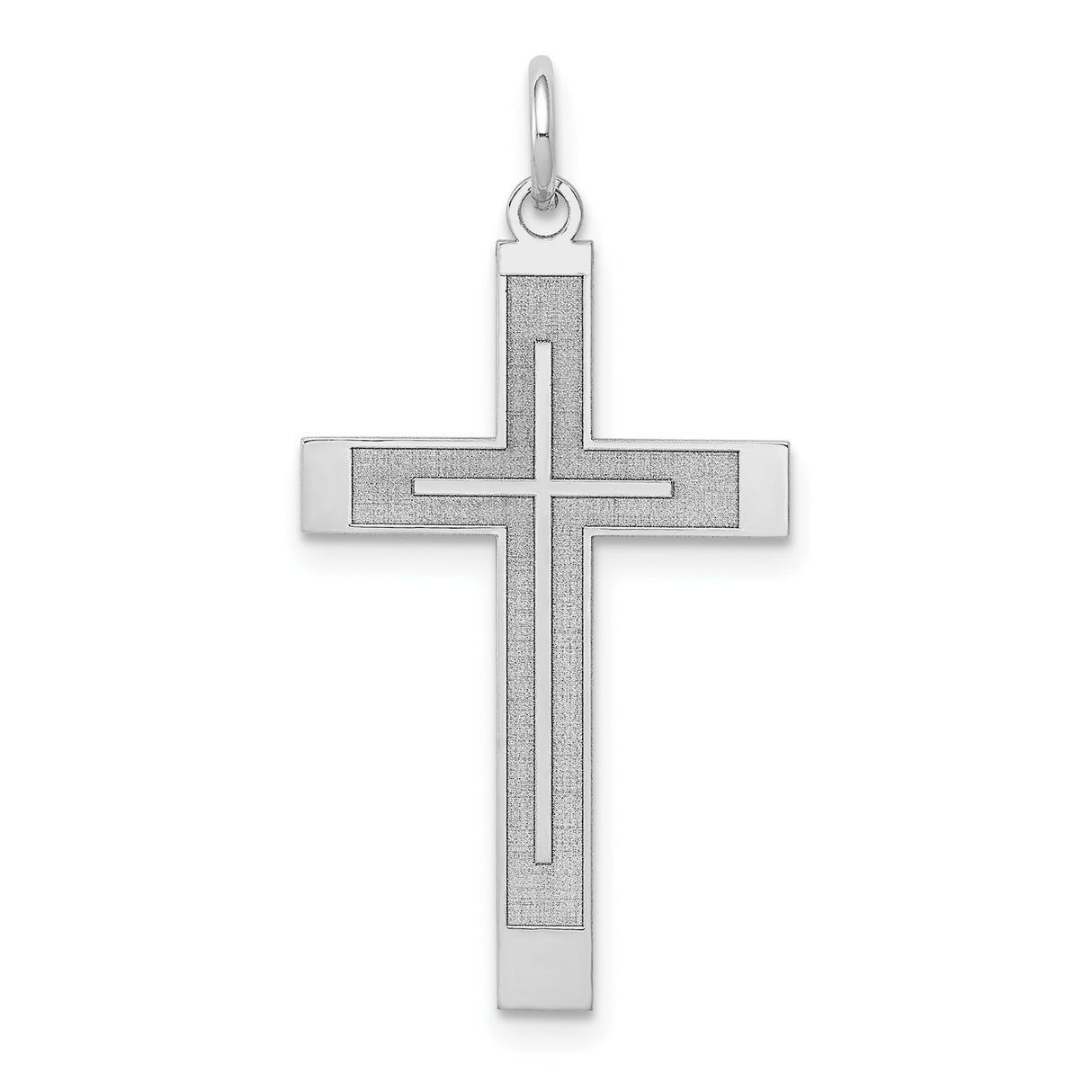 14k White Gold Cross Pendant with Inner Cross Design, Brushed and Polished Finish