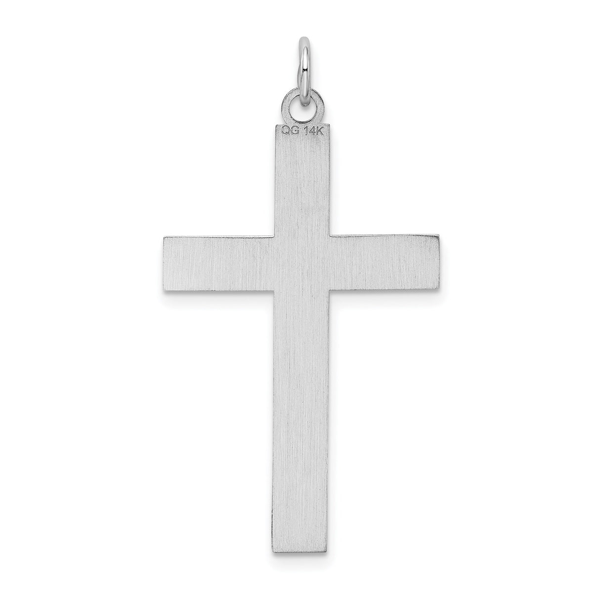 14k White Gold Cross Pendant with Polished and Brushed Finish, Modern Christian Charm