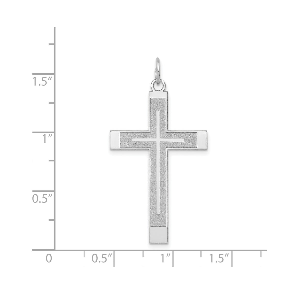 14k White Gold Cross Pendant with Polished and Brushed Finish, Modern Christian Charm