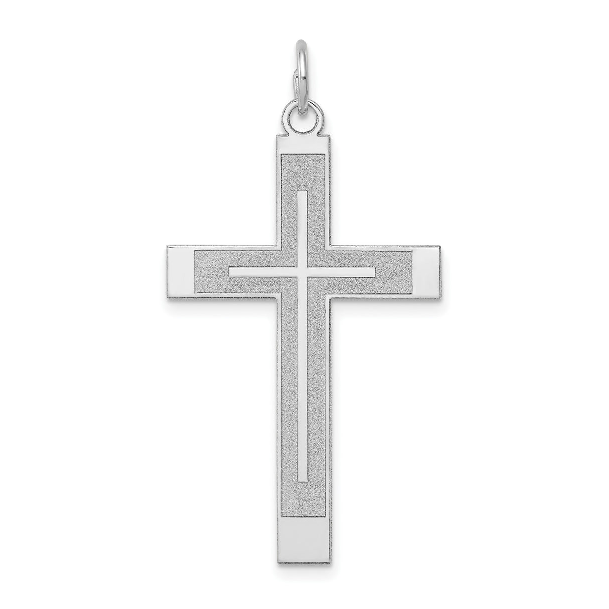 14k White Gold Cross Pendant with Polished and Brushed Finish, Modern Christian Charm