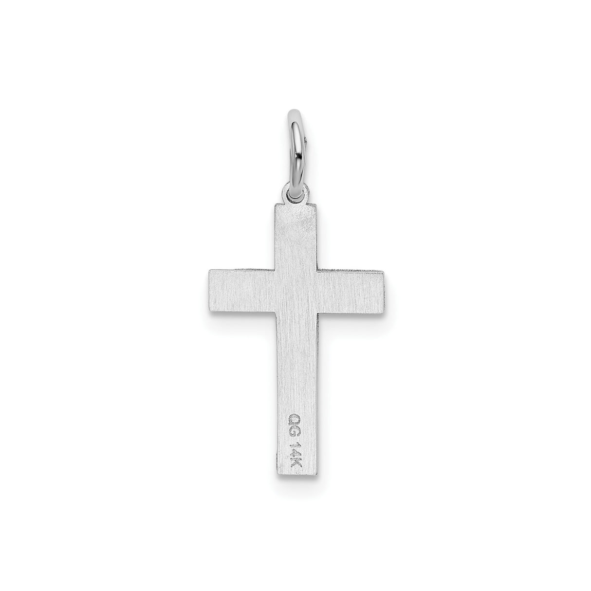 14k White Gold Cross Pendant with Geometric Pattern, Christian Religious Jewelry