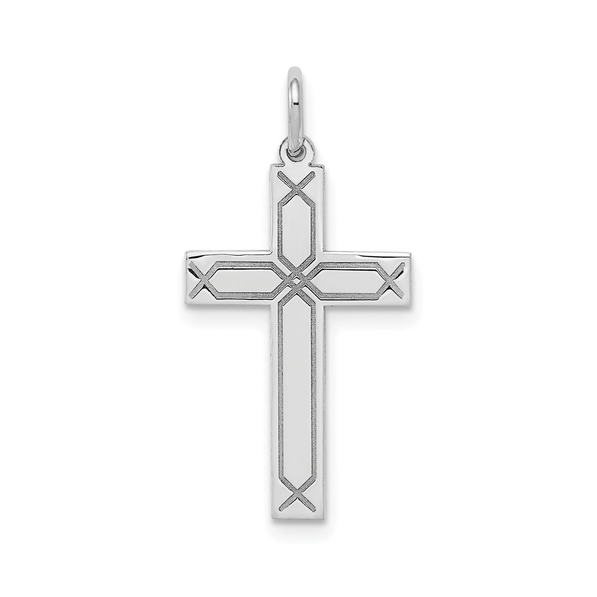 14k White Gold Cross Pendant with Geometric Design, Minimalist Christian Jewelry