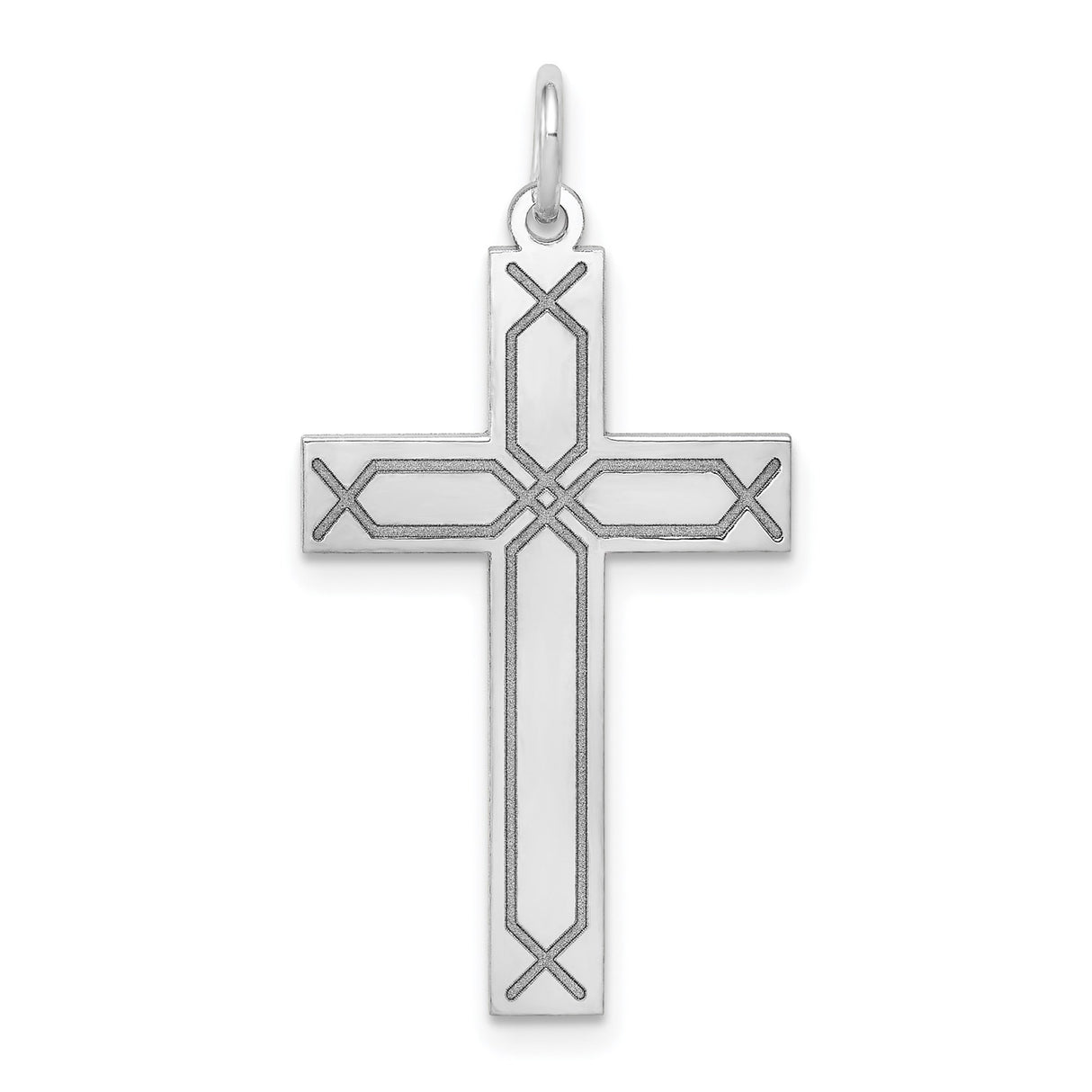 14k White Gold Cross Pendant with Geometric Design, Modern Christian Jewelry