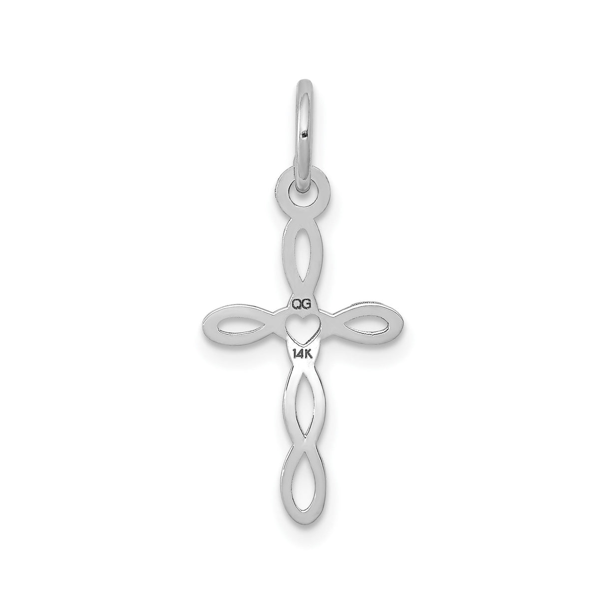 14k White Gold Infinity Cross Pendant with Heart Center, Openwork Religious Design