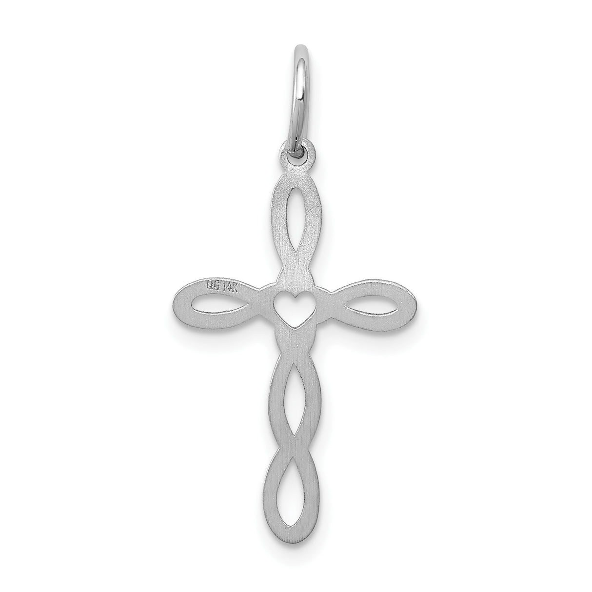 14k White Gold Cross Pendant with Heart Center and Infinity Loop Accents for Women