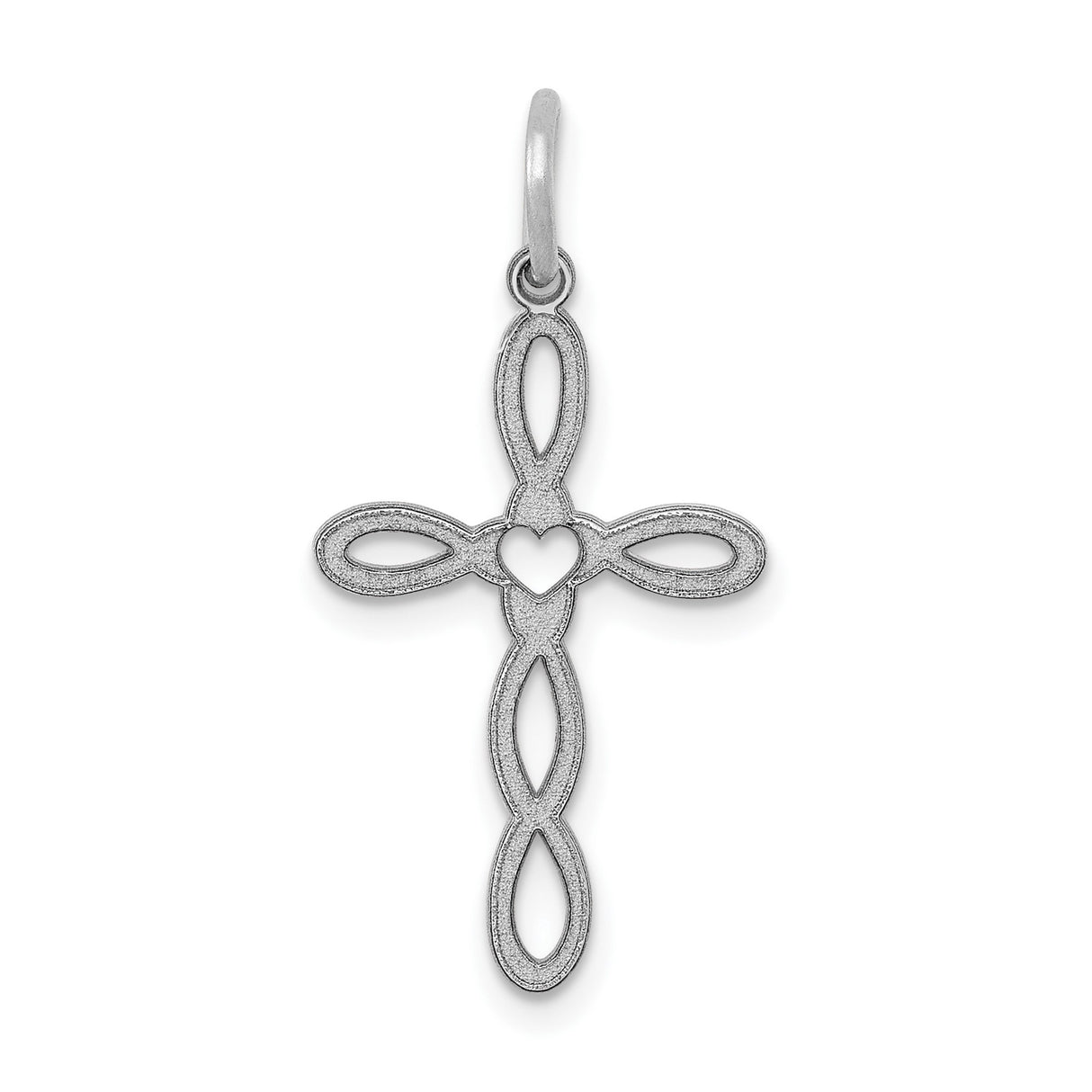 14k White Gold Cross Pendant with Heart Center and Infinity Loop Accents for Women