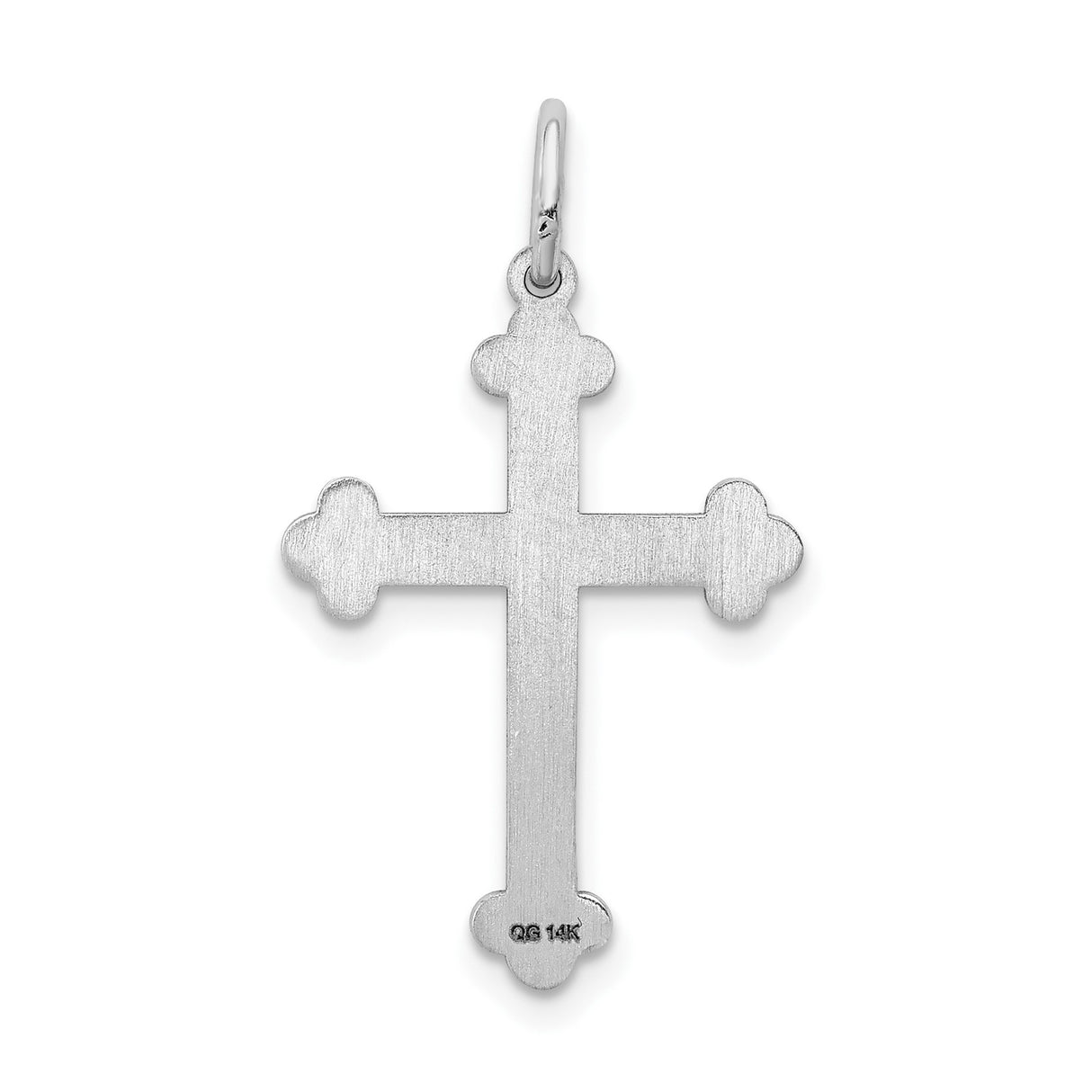14k White Gold Patonce Cross Pendant with Flared Edges and Diamond Accent for Women