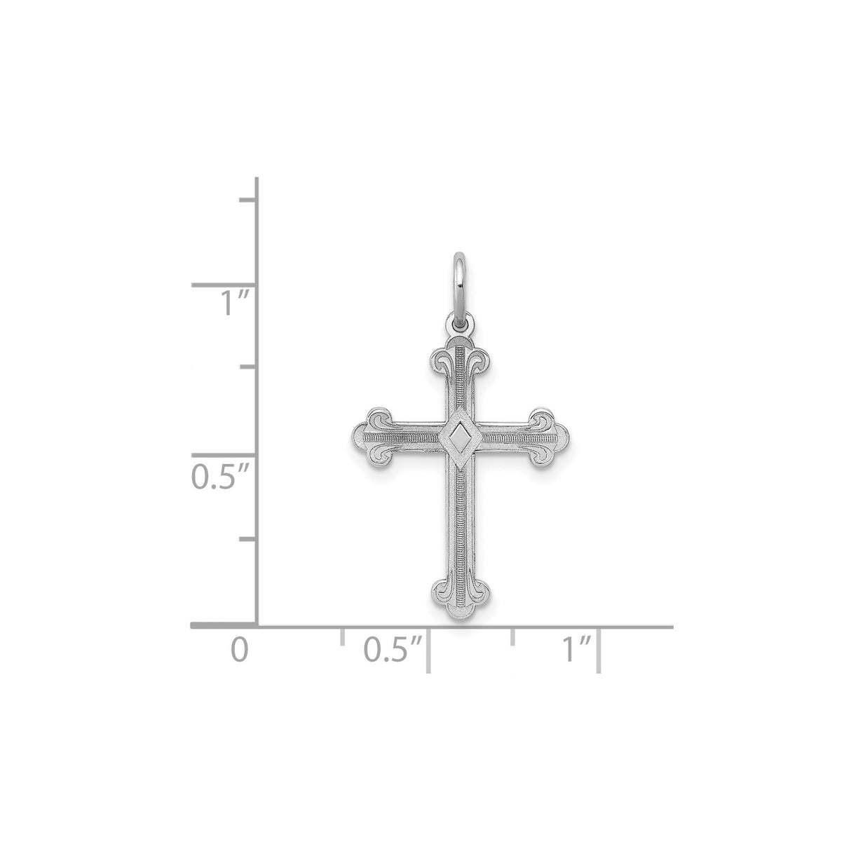 14k White Gold Patonce Cross Pendant with Flared Edges and Diamond Accent for Women