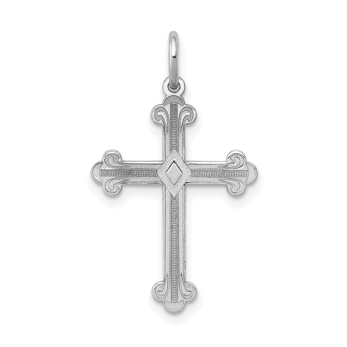 14k White Gold Patonce Cross Pendant with Flared Edges and Diamond Accent for Women