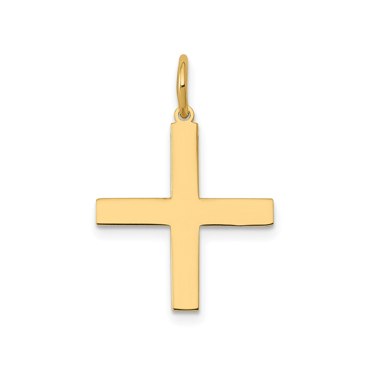 14k Yellow Gold Cross Pendant, Polished Religious Charm for Men and Women