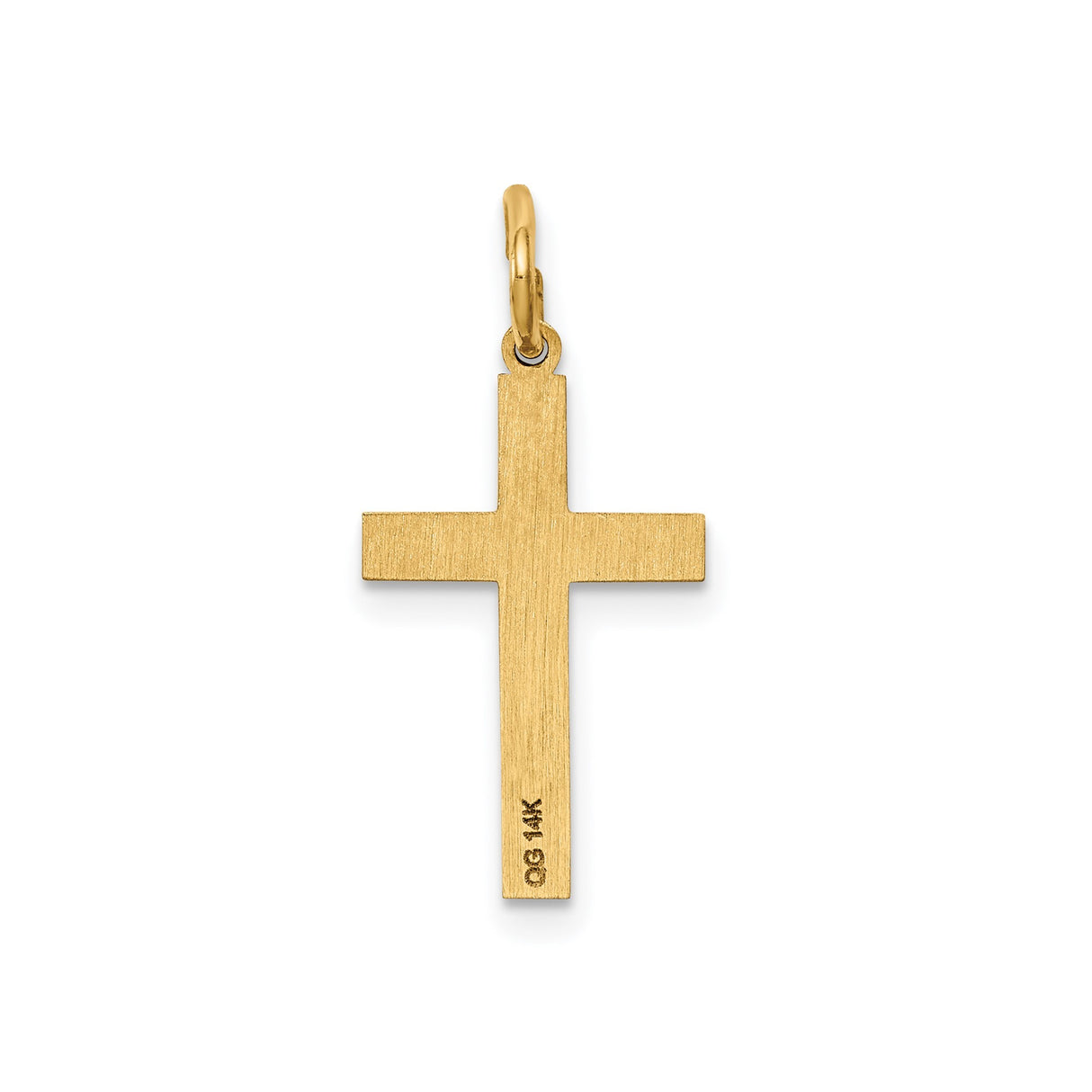 14k Yellow Gold Cross Pendant with Textured Beveled Edge Design, Religious Charm for Men or Women