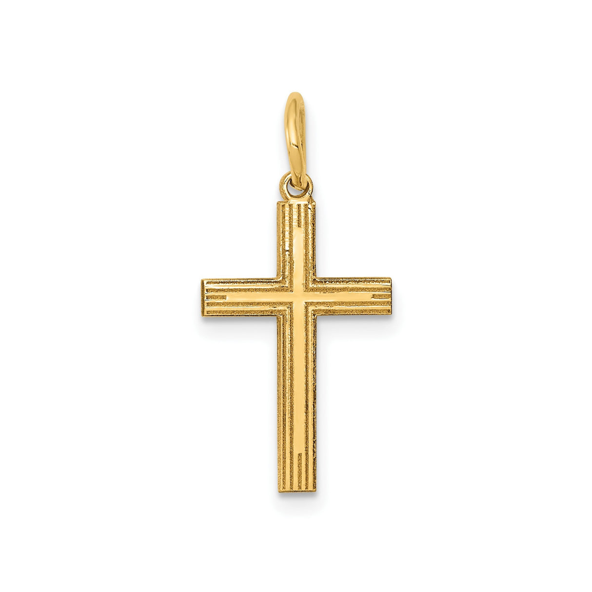 14k Yellow Gold Cross Pendant with Textured Beveled Edge Design, Religious Charm for Men or Women