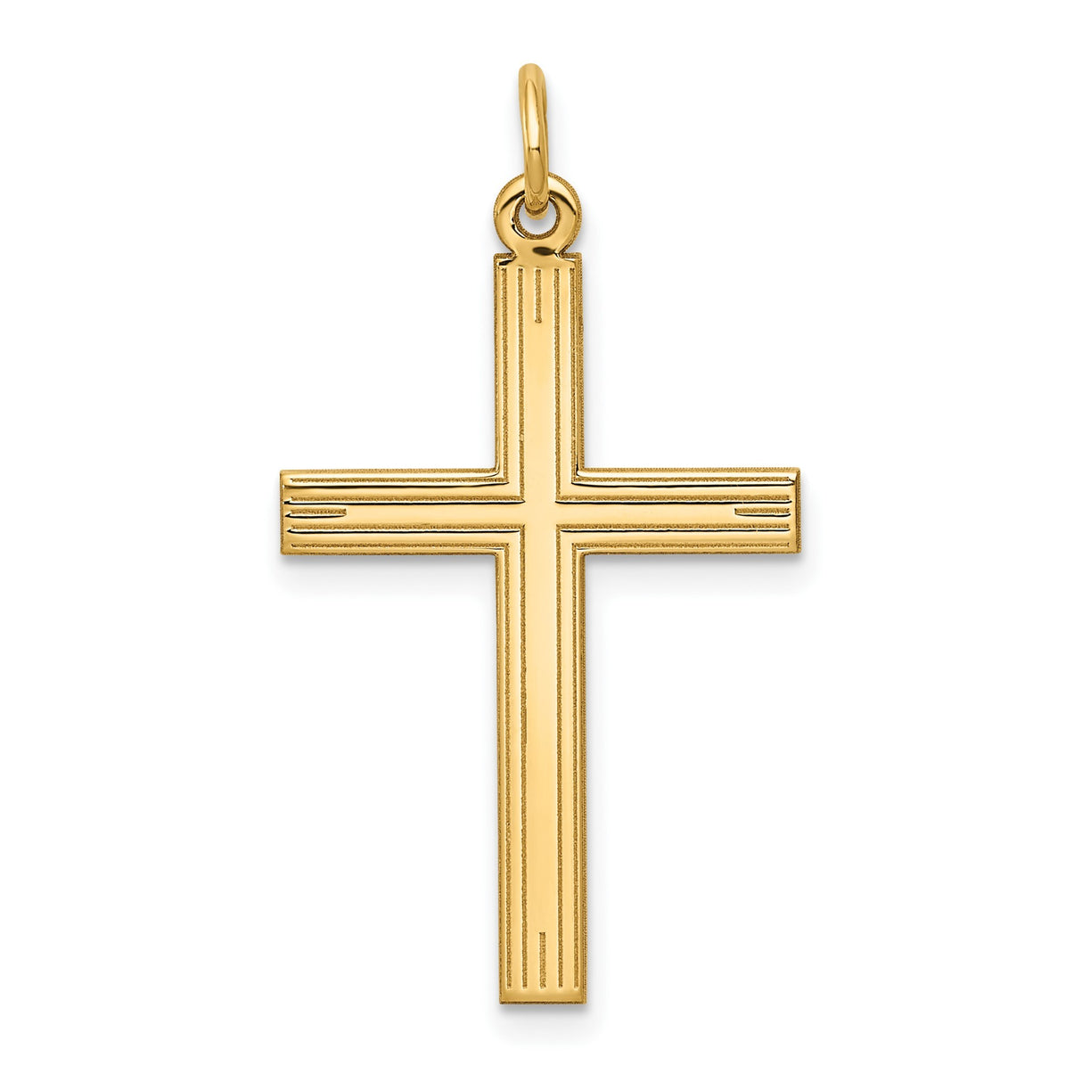 14k Yellow Gold Cross Pendant with Etched Line Design, Minimalist Christian Jewelry