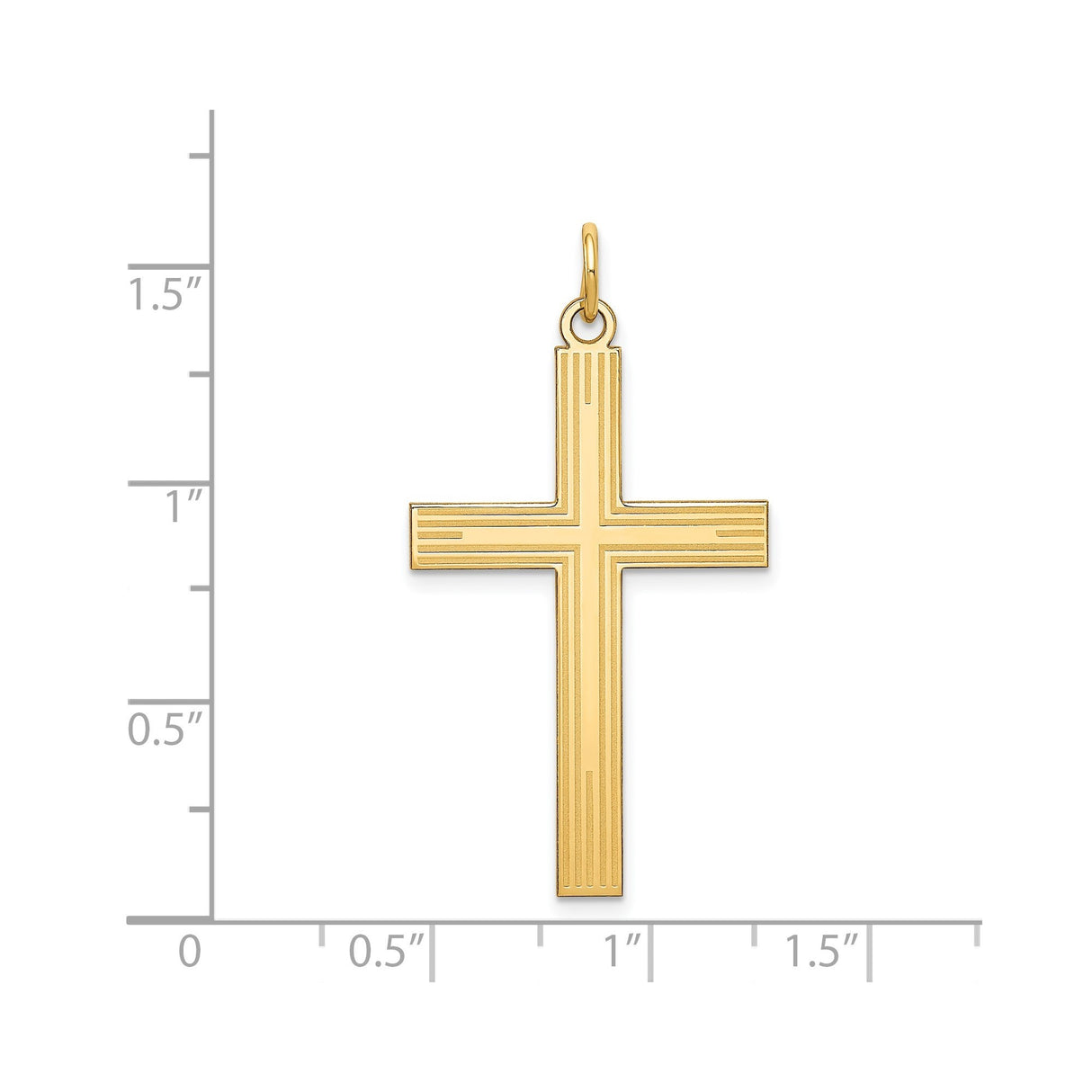 14k Yellow Gold Cross Pendant with Line Detailing, Classic Christian Symbol for Women or Unisex Wear