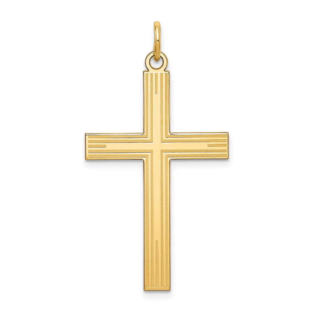 14k Yellow Gold Cross Pendant with Line Detailing, Classic Christian Symbol for Women or Unisex Wear